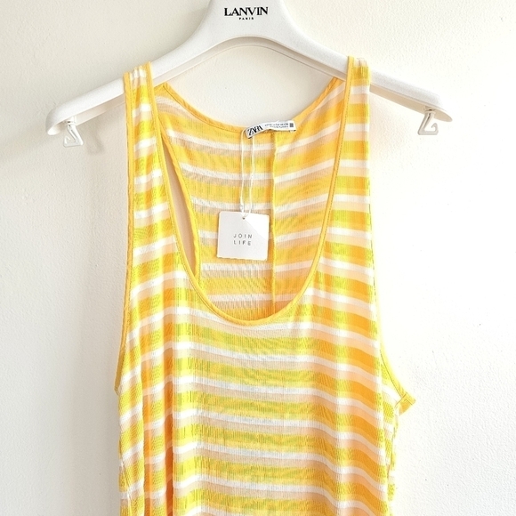 New Zara Striped Yellow Sleeveless Racerback Tank Maxi Dress NWT - Picture 10 of 14